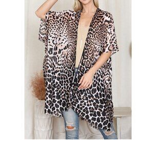 NWT Leopard Print Open Front Kimono Summer Vacation Vibe Bohemian Cardigans